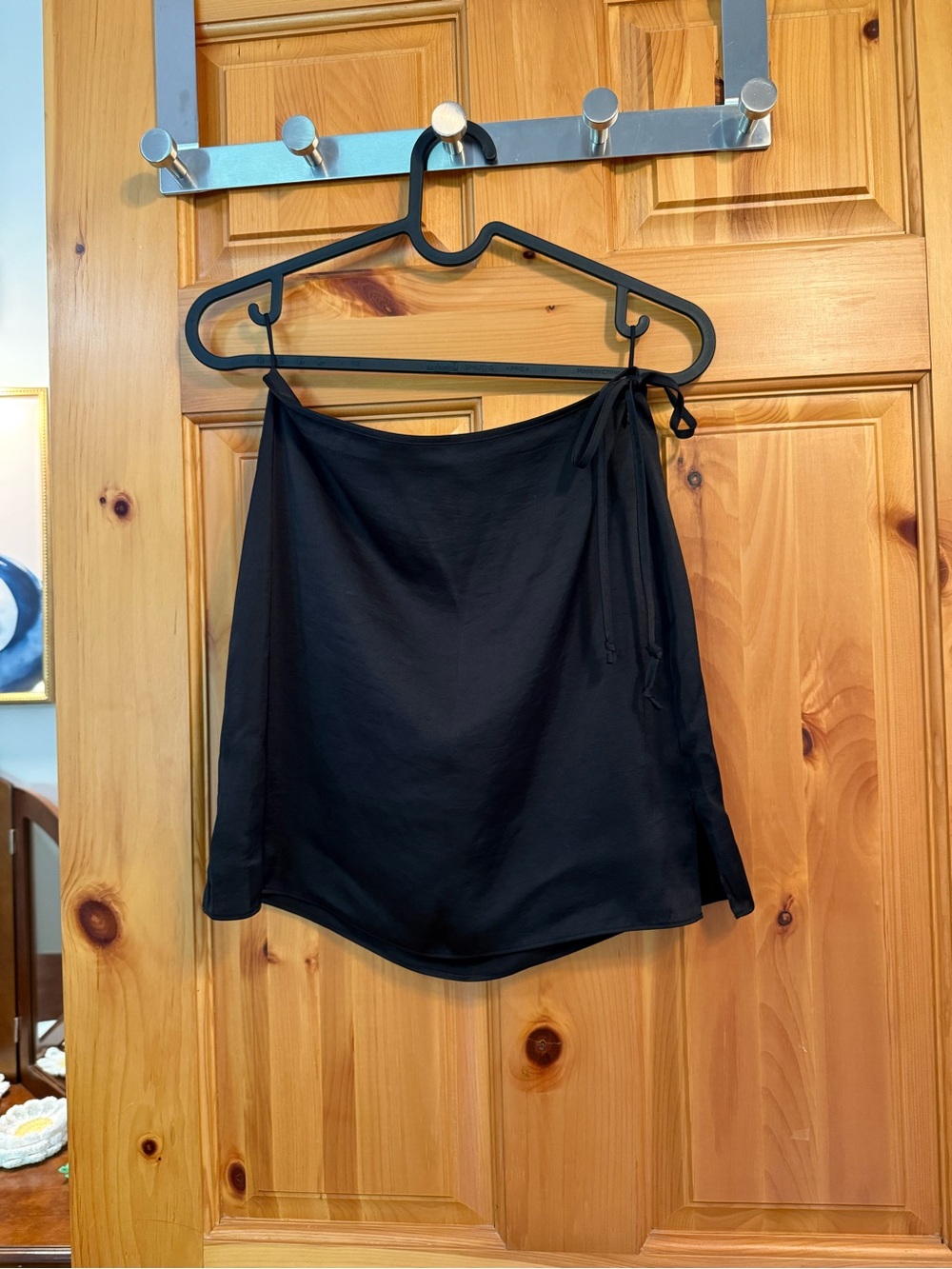 Aritzia Wilfred Black Tie-Side Satin Mini Skirt